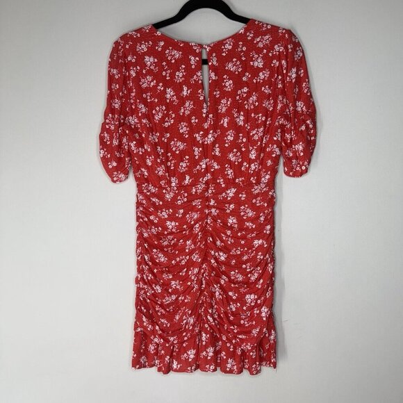 En Creme Red Mini Dress Ruffle Tiered Women’s Size Small Little Red Dress floral - Picture 7 of 9